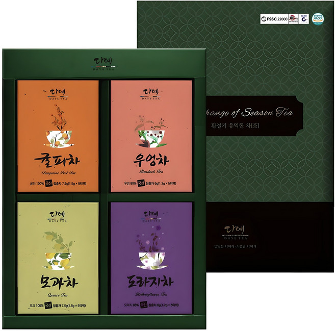 다예 우리 차 4종 선물세트, 모과차 5p + 귤피차 5p + 도라지차 5p + 우엉차 5p, 1세트