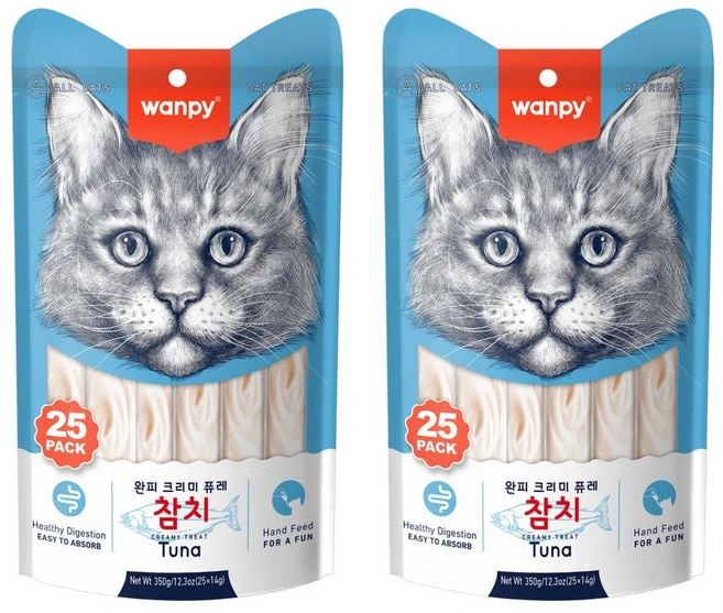완피 크리미 퓨레 25p 짜먹는 고양이 간식, 2개, 350g, 참치 - 쿠팡