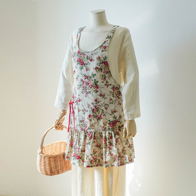 달라홈 로즈 프릴 방수 앞치마 예쁜 숏 미니 짧은 h형 원피스 플로리스트 카페 어린이집 국내생산, 1개