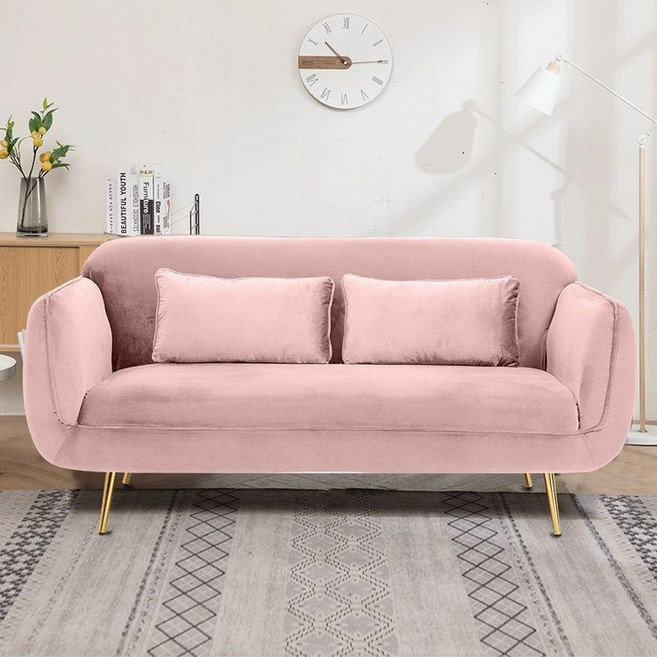 북유럽 페브릭 소파 미용실 거실 예쁜 카페 의상실, 2인용 120cm, 분홍색 벨벳