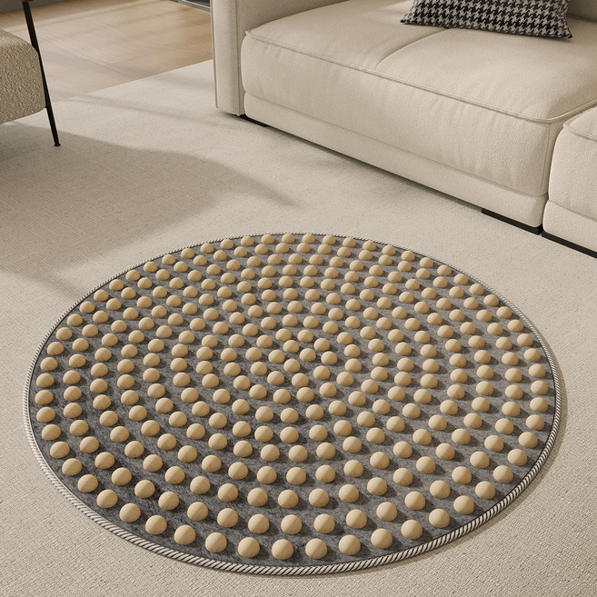 원목구슬 혈액순환 발바닥 지압매트 원형 40cm, 베이지, 1개