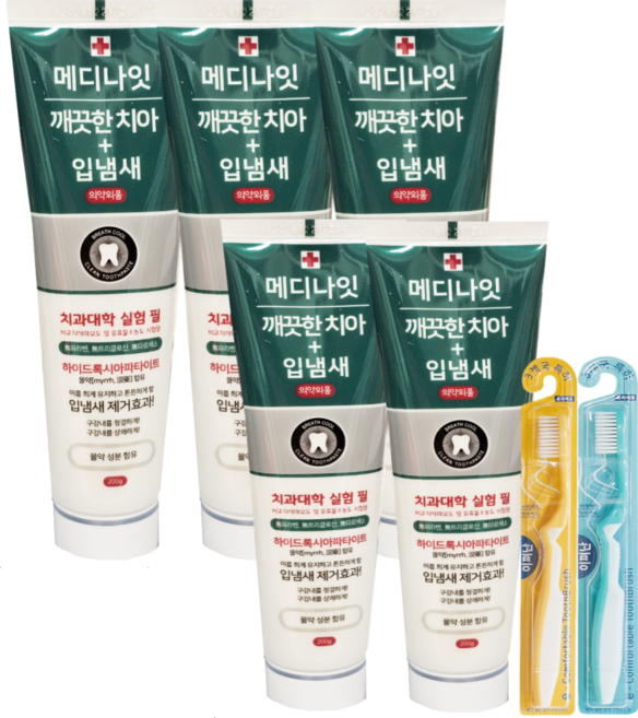 메디나잇 치약 입냄새 제거효과 미백효과 고기능 치약, 200g, 5개