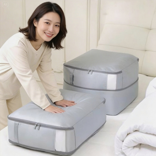 아크디 부피순삭 이불 겨울 의류 다용도 정리 압축 파우치, 2개, 차콜