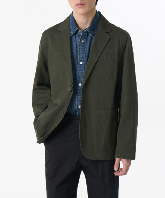 무신사 스탠다드 코튼 헤링본 아웃 포켓 블레이저 카키 525704