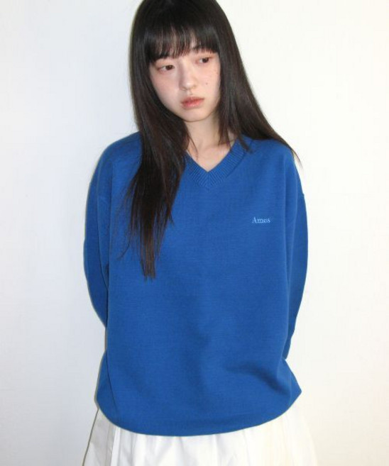 아메스 월드와이드 amesworldwide BASIC V NECK KNIT BLUE