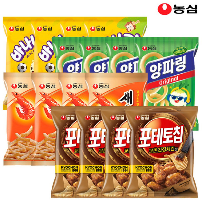 포테토칩교촌간장치킨맛4봉+양파링4봉+새우깡4봉+바나나킥4봉, 19개, 55g