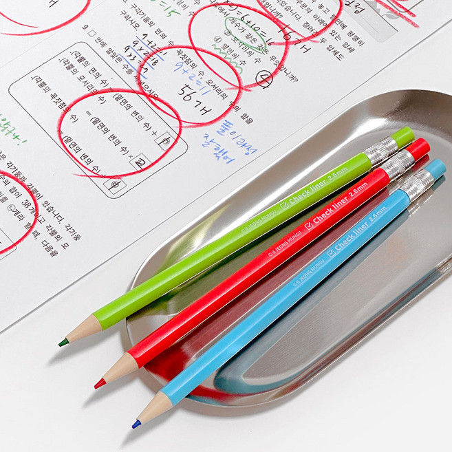 조선문방구 체크라이너 채점펜 세트, 1세트, 3색