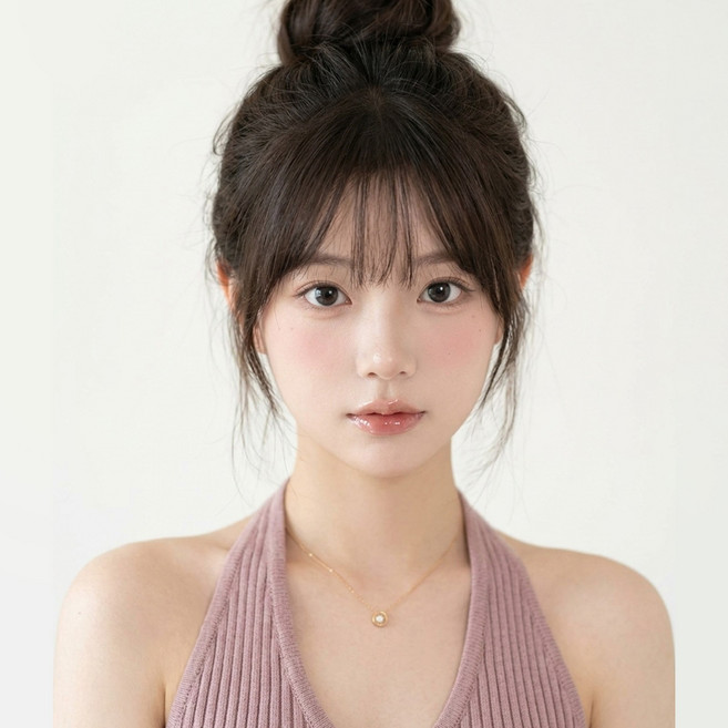 Leesheer 여성 100%인모 부분가발 수제 앞머리 가발, 1개, 프렌치 앞머리(내추럴)7*11cm