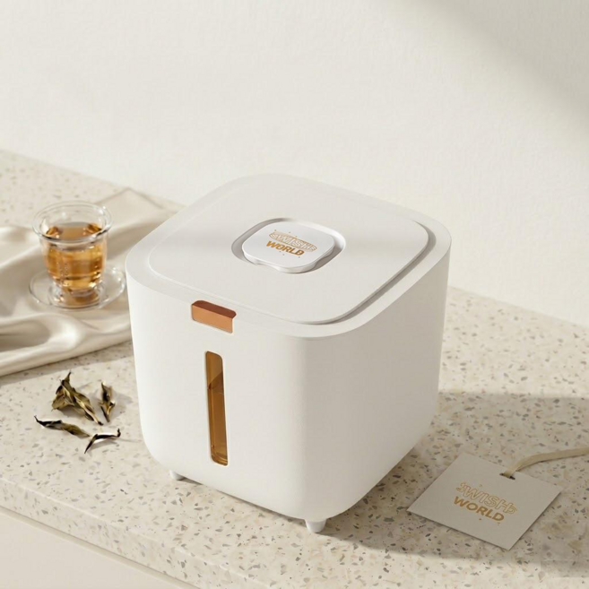위시월드 원터치 밀폐 방습 쌀통, 1개, 화이트