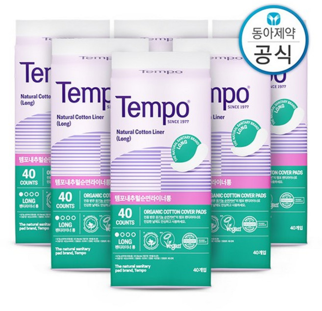 템포 내추럴 유기농 순면 팬티라이너 롱 40p 7개, 40개입, 상세설명 참조