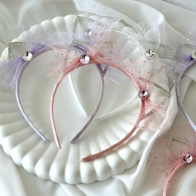 [모닝하트] 여아 보석 고양이 쉬폰 머리띠 헤어밴드5컬러