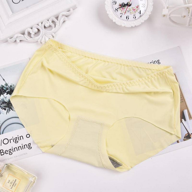 Helena 冰絲涼感內褲 三角韓版中腰一片式透氣舒適高彈性內褲, 黃,加大碼