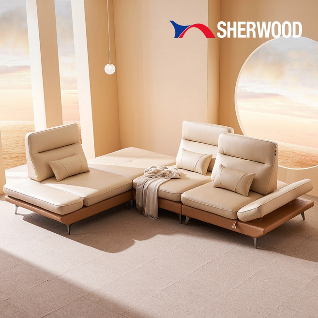 쉐우드가구 드벨리 이태리 천연통가죽 기능성 스윙 소파 6인용 코너형 / 국내제조, 파스텔 블루