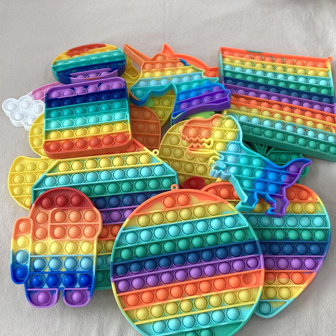 어몽어스 푸쉬팝 버블 팟잇 푸시팝 팝잇 장난감 뽁뽁이 실리콘, (소형 무지개)유니콘, 1개