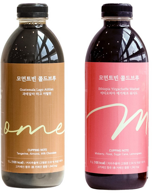 모먼트빈 콜드브루 1L X 2병 프리미엄 더치커피 원액 액상 커피 선물 답례품 과테말라, 과테말라 / 에티오피아, 1개입