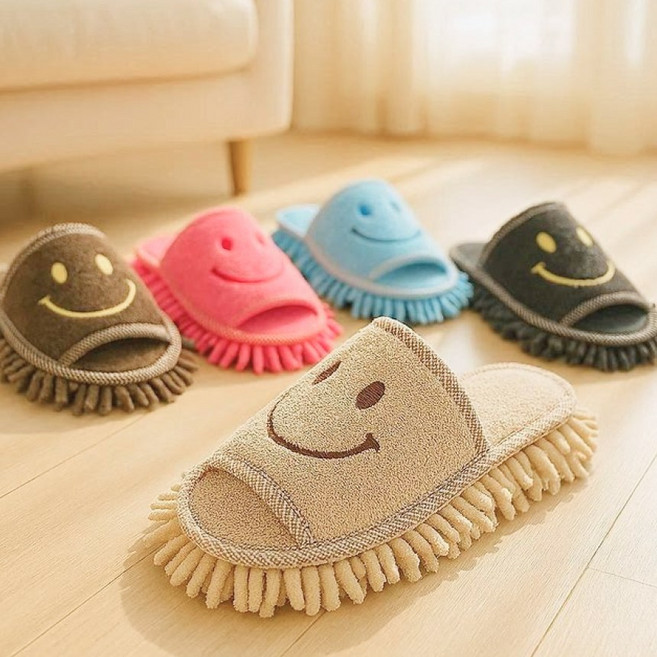 클린바이 층간소음 실내화 거실화 극세사분리형 세탁 주방 바닥 스마일 발편한 청소걸레슬리퍼, 다크그레이-43-44(265-275)대, 1개