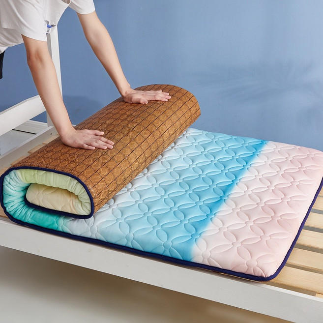 학생 매트리스 싱글 매트리스 접이식 쿠션 가정용 매트리스 2인용 두꺼운 매트리스 매트리스 매트리스 바닥판, 1.5m * 2.0m [단일 매트리스], 등나무 매트 AB 표면 [그라디언트 무지개]