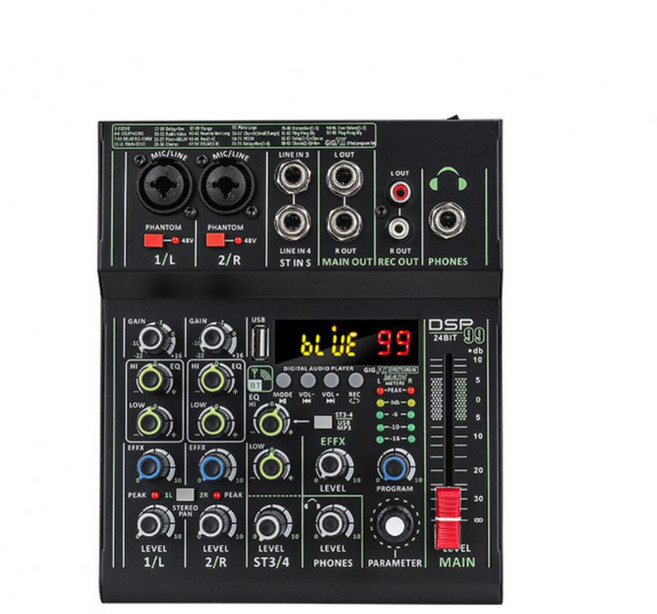 Manchez 미니 4 채널 사운드 카드 믹서 USB 콘솔 DJ 노래방 스마트폰 전문 컴퓨터 녹음 48V, US Regulations, 1개