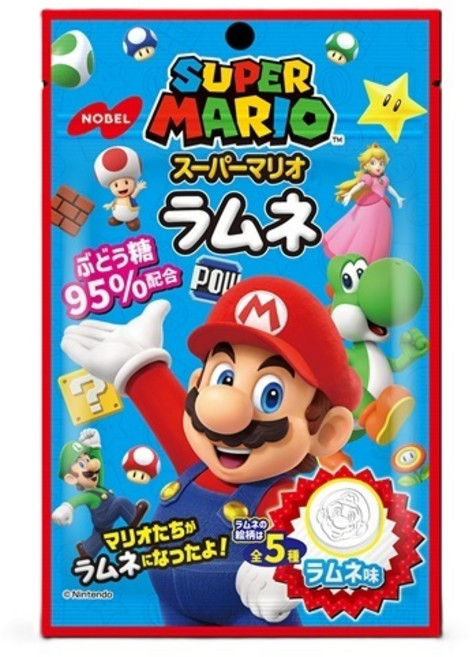 NOBEL 諾貝爾 超級瑪利歐 彈珠汽水糖 40g 馬力歐 SUPER MARIO 造型硬糖 日本原裝, 1個
