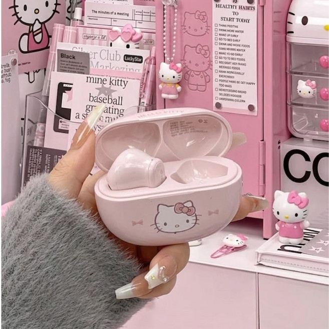 정품 산리오 블루투스 이어폰 헬로키티 시나모롤 이어폰 노이즈캔슬링 SR06, 헬로키티이어폰, 기본