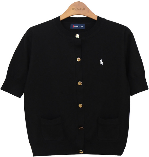 라파클럽 여성 라운드 반팔 숏 가디건 니트 스웨터