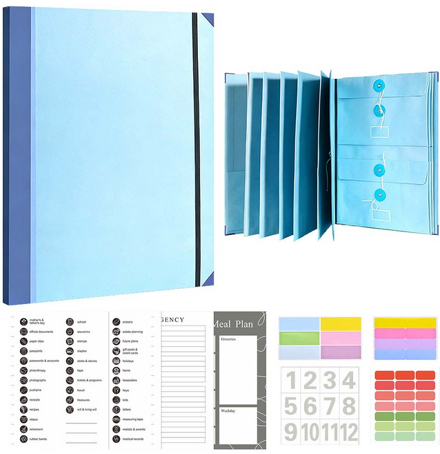 루베이 대용량 아코디언 파일 포켓 분류 파일 다중 파티션 학교/문서실/사무실, 푸른 색, 1개