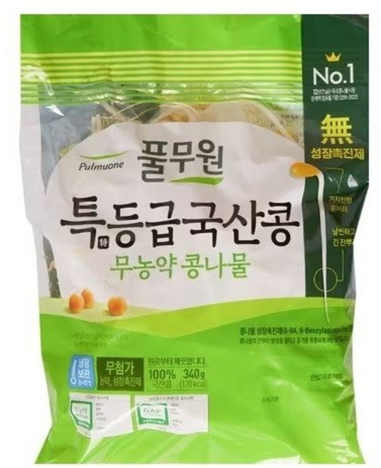 풀무원 특등급 국산콩 무농약 콩나물, 1개, 340g