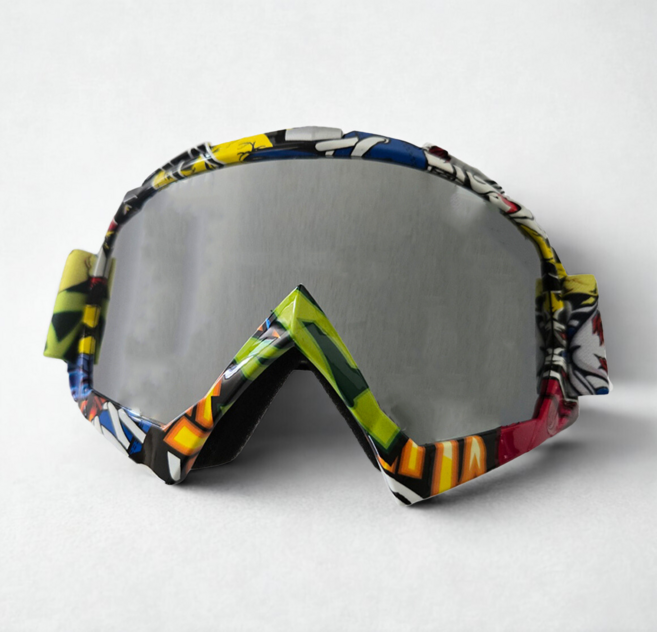 아트 그래피티 스키 스노우 오토바이 바이크 워터밤 방풍 UV400 고글, 1개, 실버B