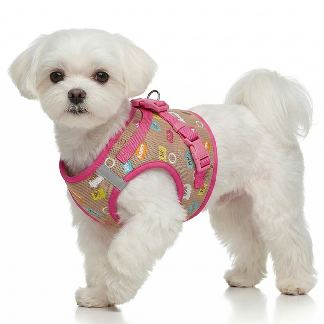 렛츠독 강아지 캔디팝 달콤 벨크로 메쉬 경량 하네스 리드줄 세트, 1개, 달콤모카