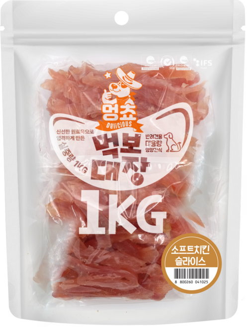 멍쵸 먹보대장 대용량 강아지간식, 1kg, 1개, 소프트치킨슬라이스