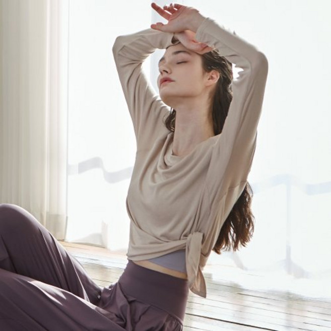 DEVIWEAR 데비웨어 여성 요가복 DEVI-T0079-오트밀 필라테스 소프트 보트넥 슬릿 커버업 740946