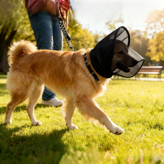 강아지 페이스커버 취식금지 해충 방지 얼굴망 입마개, 1개, 블랙 (소형)