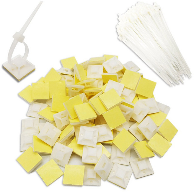 케이블타이 100p+접착식 케이블타이 마운트 홀더 100p 화이트, 1개