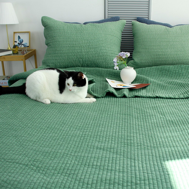 순면100% 자연 그대로의 감촉 포근함은 가볍게 편안함은 깊게 줄누비 이불 겸 스프레드, 카키