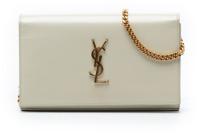 생 로랑 중고 2023 리자드 엠보스드 페이턴트 카상드르 체인 지갑 크로스 백