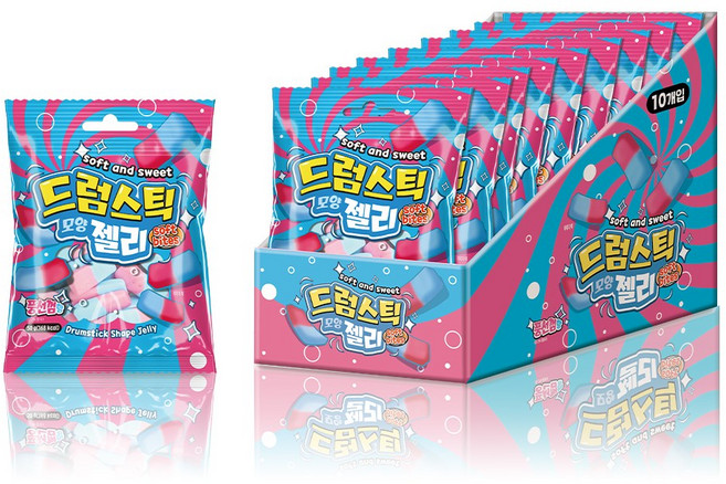드럼스틱 모양 젤리 풍선껌향, 10개, 50g