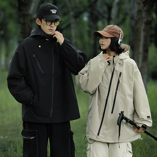 KDNC 남녀공용 방수 바람막이 점퍼 후드 루즈핏 등산 자켓 아웃도어 자켓