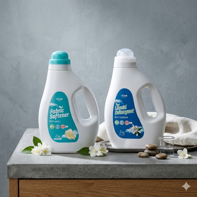 애터미101 액상세탁세제 2kg + 섬유린스 2kg 일반 드럼 겸용 고농축, 1개
