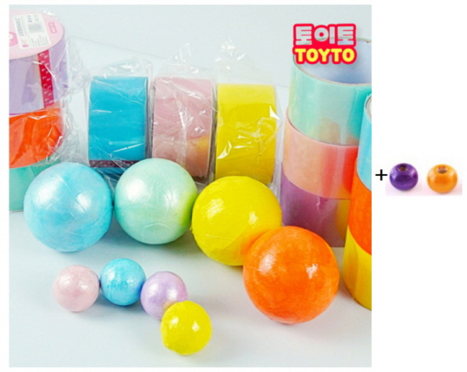 파스텔 컬러 테이프공 만들기 6cm + 비즈2개 세트 1개당 2개씩 들어있습니다 테이프볼 만들기 찐득볼 테이프공 실리콘테이프, 1개