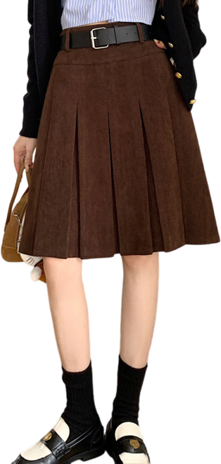 여성용 빅 사이즈 미디 골덴 주름스커트 하이웨스트 a라인 스커트 스커트