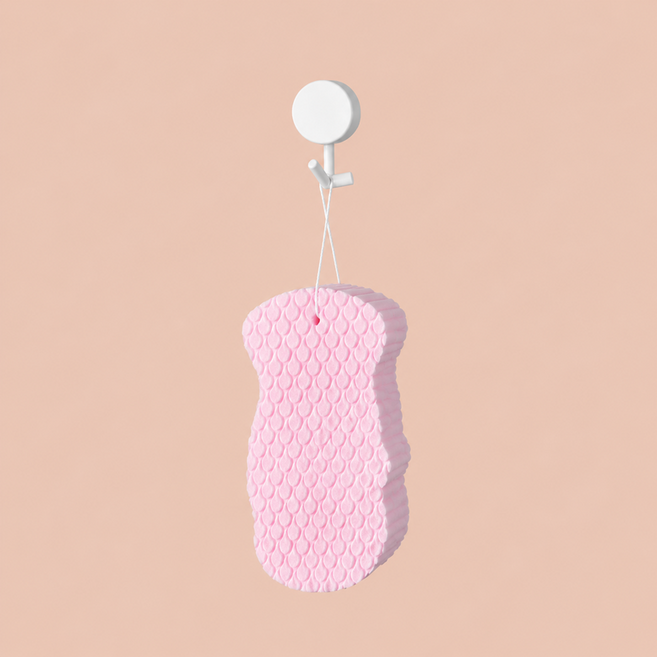 LSmall PVA 소재 입체형 샤워 스펀지 (목욕용/각질제거용), 1개, 1개입, 핑크색