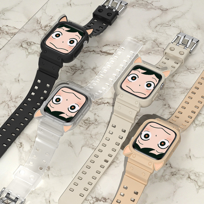 애플워치 38/40/41mm 호환 스트랩+케이스 TPU 일체형 고양이 스트랩 애플워치일체형스트랩 애플워치스트랩 애플워치, 무광 핑크, 1개