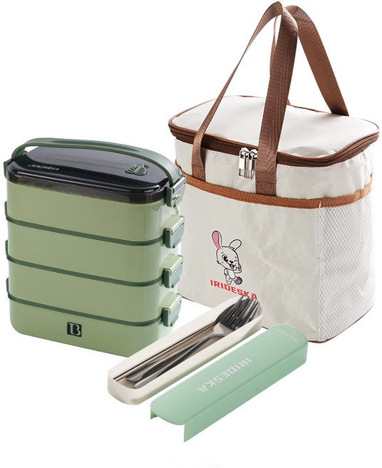 직장인 스텐 도시락 대용량 학생 도시락 다단 프리 코디 피크닉 보온 런치박스, 1세트, 연두색(4단)