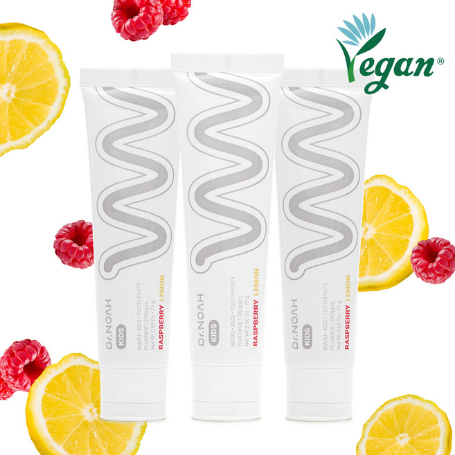 [비건라이프] 닥터노아 마루 유아 치약 불소 라즈베리 레몬향, 75g, 3개