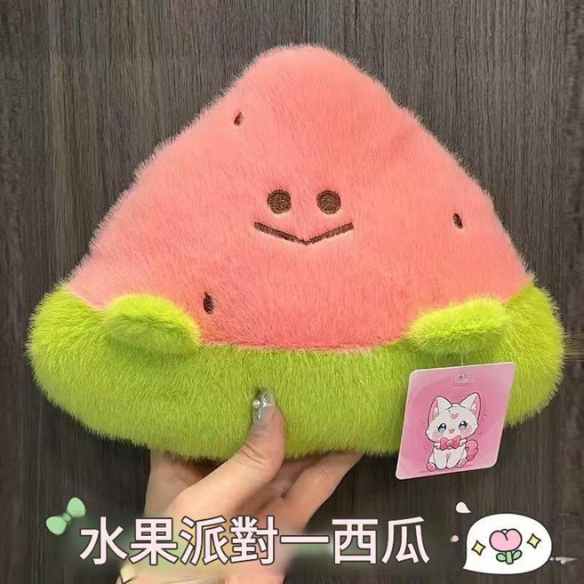 圍兜象毛絨玩具, 微笑西瓜, 1個, 20cm