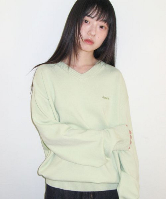 아메스 월드와이드 amesworldwide BASIC V NECK KNIT GREEN