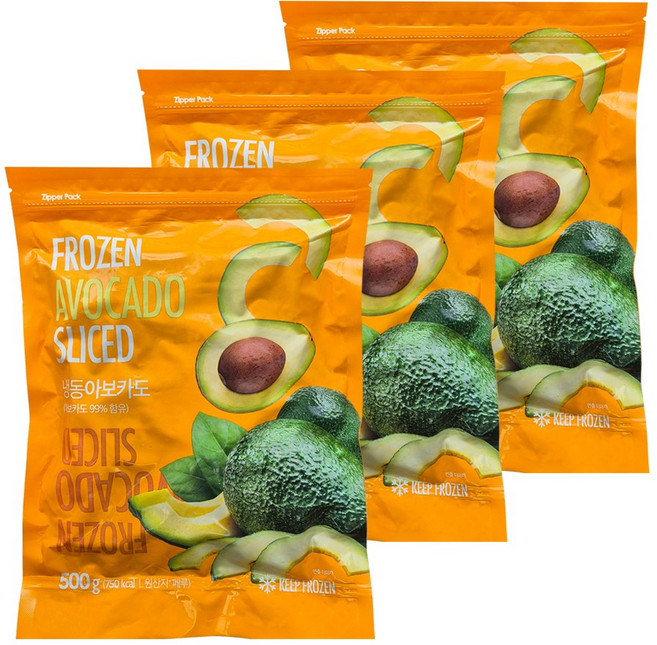 웰루츠 냉동 아보카도 슬라이스, 3개, 500g