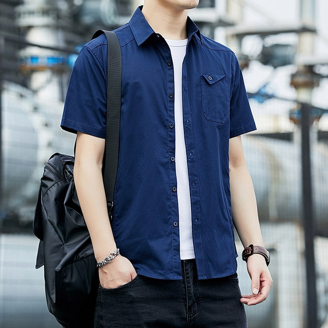 韓版修身硬挺軍裝短袖襯衫