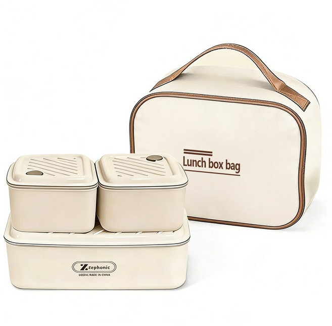스텐 도시락 세트 직장인 도시락 캠핑 도시락, 1세트, 베이지  3단  2800ML