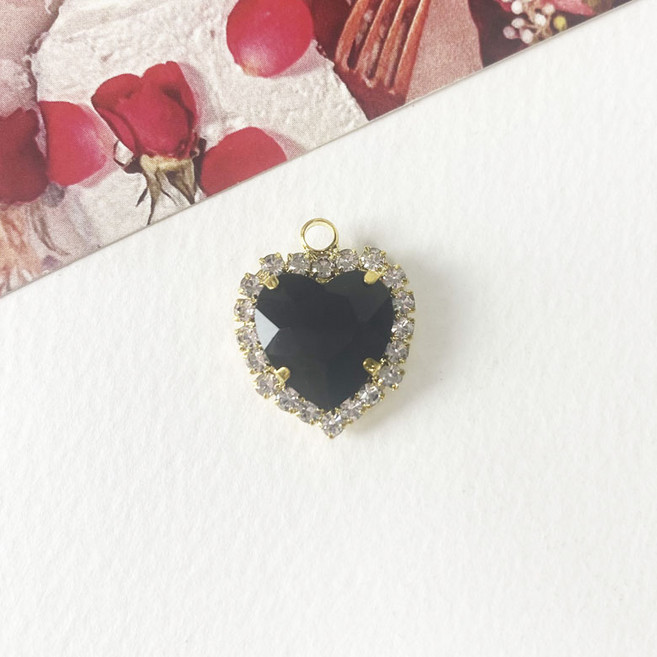 헤세드 NEW) 골드하트 큐빅 펜던트, 1개, 블랙